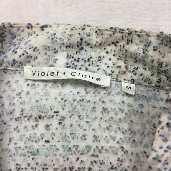 Violet & Claire Blouse Top Size M Womans White Gray V-Neck Long Sleeve Chiffon - Picture 4 of 15